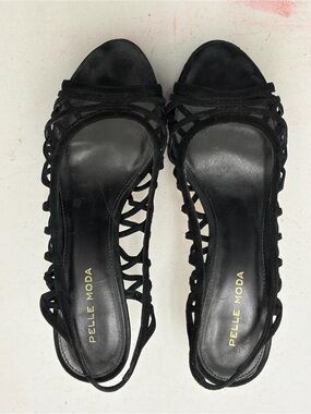 Pelle Moda Black Lattice Strappy Open-Toe Heels
